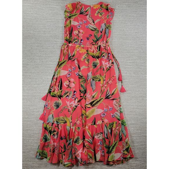 Chicos Maxi Dress Womens 0 Pink Tropical Floral Tassels Lined Swing Flowy - Picture 7 of 16